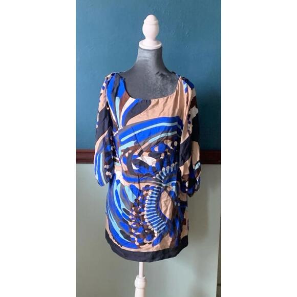Blue, Brown, Sink Cotton Tunic Dress Top - Picture 1 of 2